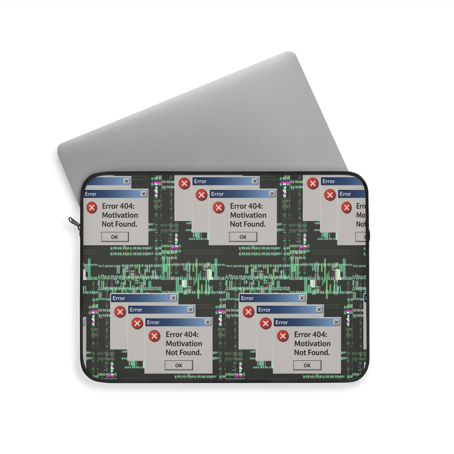 Funny Laptop Sleeve - 'Error 404: Motivation Not Found'